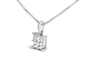 Sterling Silver 1/2 Cttw Princess-Cut Diamond 4 Stone Pendant Necklace