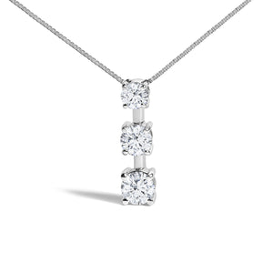 10K White Gold 1/2 Cttw Diamond 3 Stone Drop Pendant Necklace