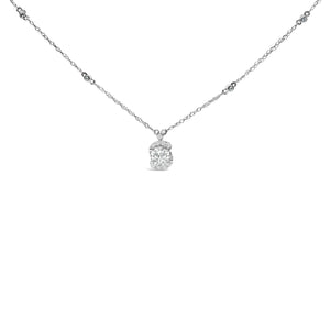 Sterling Silver 1.00 Cttw Lab Grown Diamond Oval Halo Pendant Bezel Station Necklace