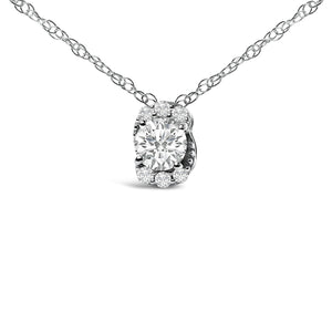 Sterling Silver 1/2 Cttw Lab Grown Diamond Oval Halo Pendant Necklace