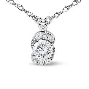 Sterling Silver 5/8 Cttw Lab Grown Diamond Oval Halo Pendant Necklace