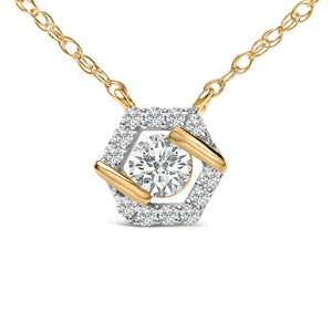 14K Yellow Gold Plated Sterling Silver 3/8 Cttw Lab Grown Diamond Hex Halo Pendant Necklace
