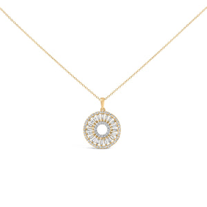 14K Yellow Gold Plated Sterling Silver 1 1/6 Cttw Diamond Sunburst Medallion Pendant Necklace