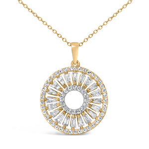 14K Yellow Gold Plated Sterling Silver 1 1/6 Cttw Diamond Sunburst Medallion Pendant Necklace
