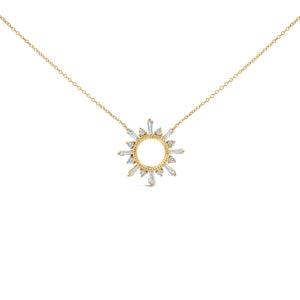 14K Yellow Gold Plated Sterling Silver 5/8 Cttw Diamond Open Starburst Pendant Necklace