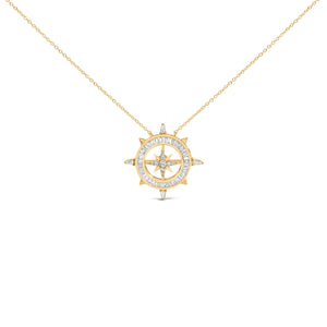 14K Yellow Gold Plated Sterling Silver 1.0 Cttw Diamond Compass Pendant Necklace