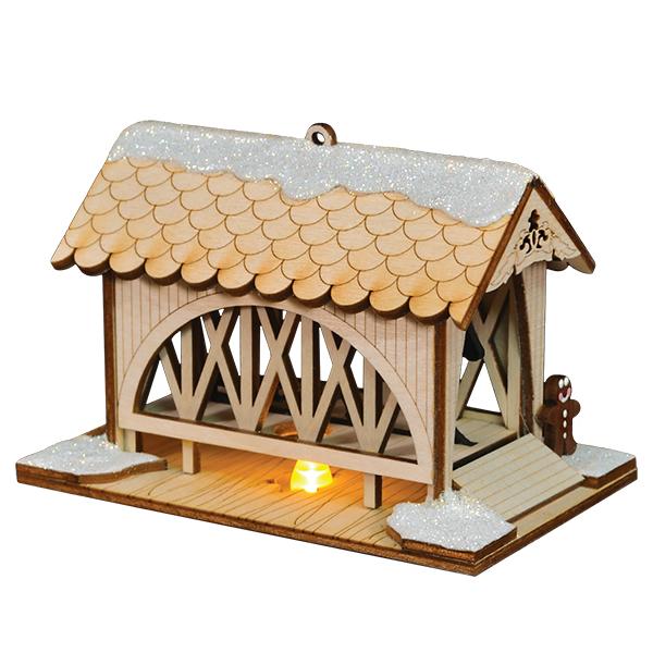 Covered Bridge & Sleigh Gingerbread Lighted Holiday Decoration