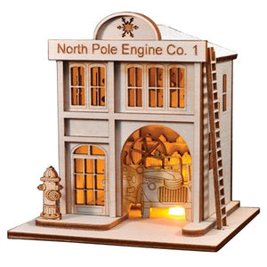 North Pole Engine Co. #1 Firehouse Lighted Cottage