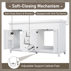Bathroom Vanity With Double Sinks, 3 Drawers & 4 Doors, Soft Close, All Open Back Design - White