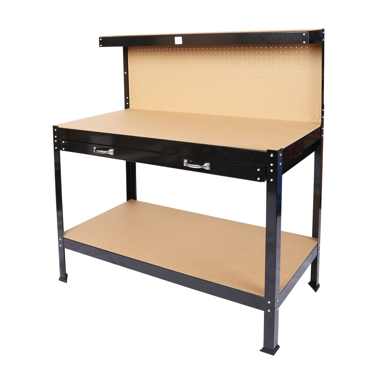 Wood Work Bench with Steel Frame - Black / Light Brown