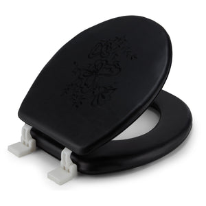Embroidered Padded Soft Round Toilet Seat With Easy Clean & Change Hinge