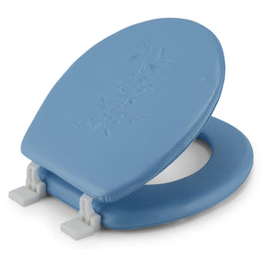 Embroidered Padded Soft Round Toilet Seat With Easy Clean & Change Hinge