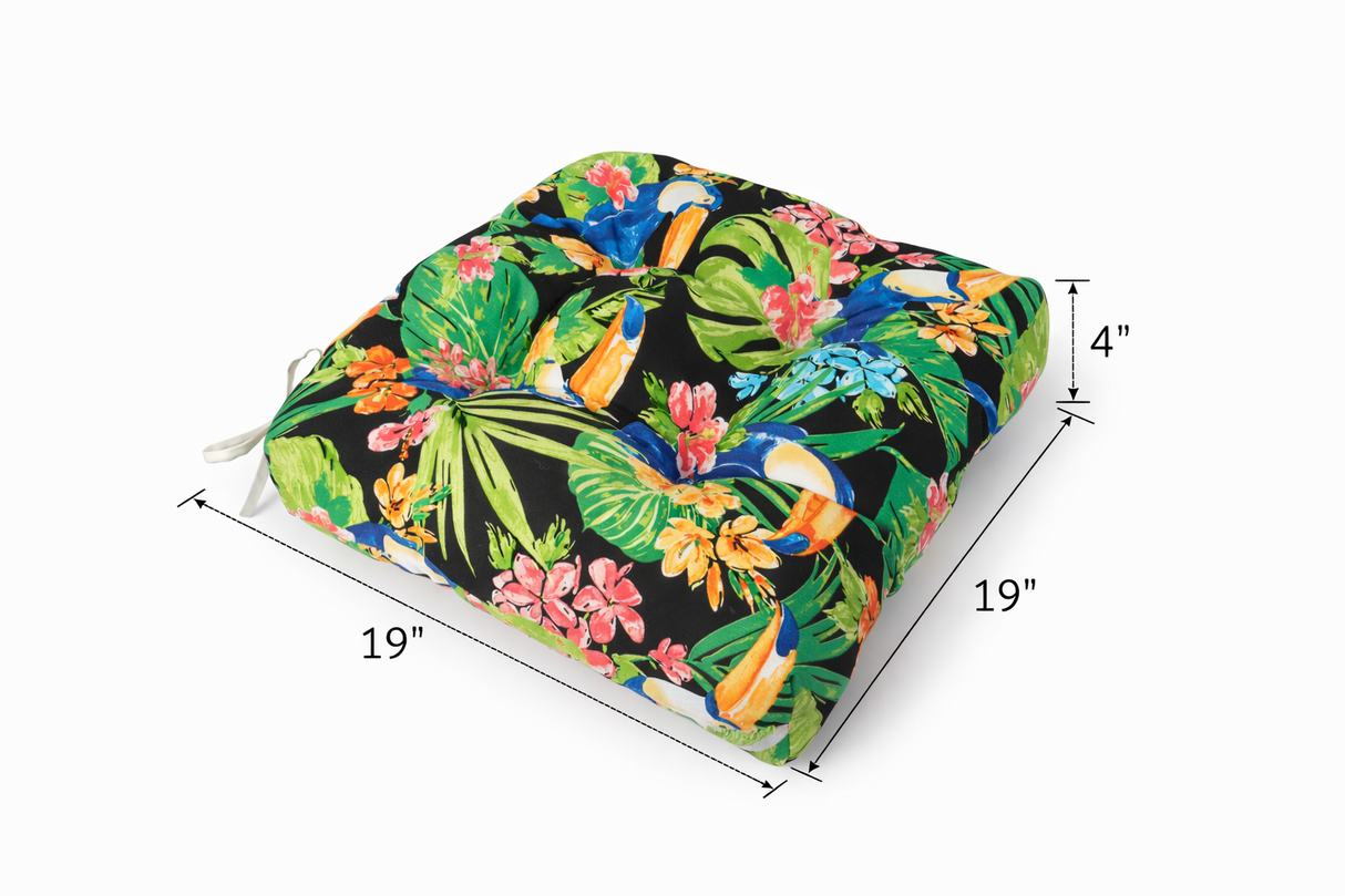 Outdoor Chair Cushions Set of 2, 19 x 19 x 4 Inch Tufted Seat Cushions