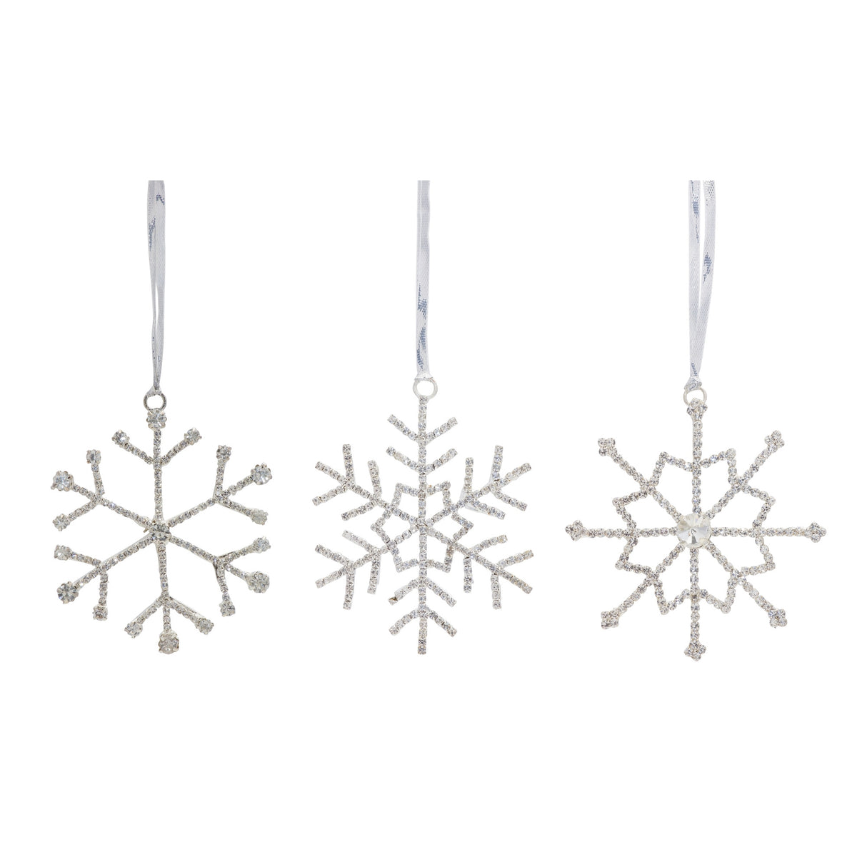Jeweled Metal Snowflake with Ribbon Hanger (Set of 12)