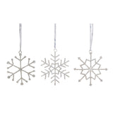 Jeweled Metal Snowflake with Ribbon Hanger (Set of 12)