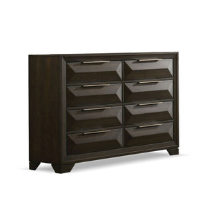 Dresser With Mirror Beveled Bracket Feet Handles 8 Drawers - Espresso