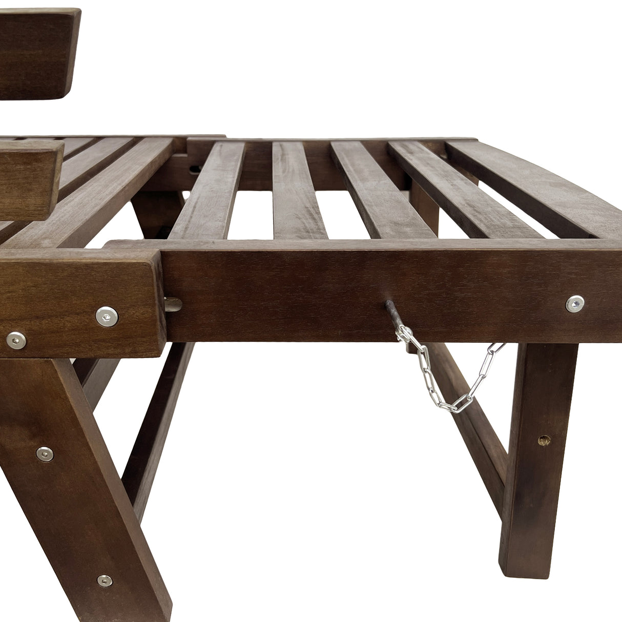 Outdoor adjustable patio wooden daybed sofa chaise lounge with cushions for small places, brown finish+gray cushion