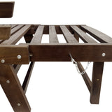 Outdoor adjustable patio wooden daybed sofa chaise lounge with cushions for small places, brown finish+gray cushion