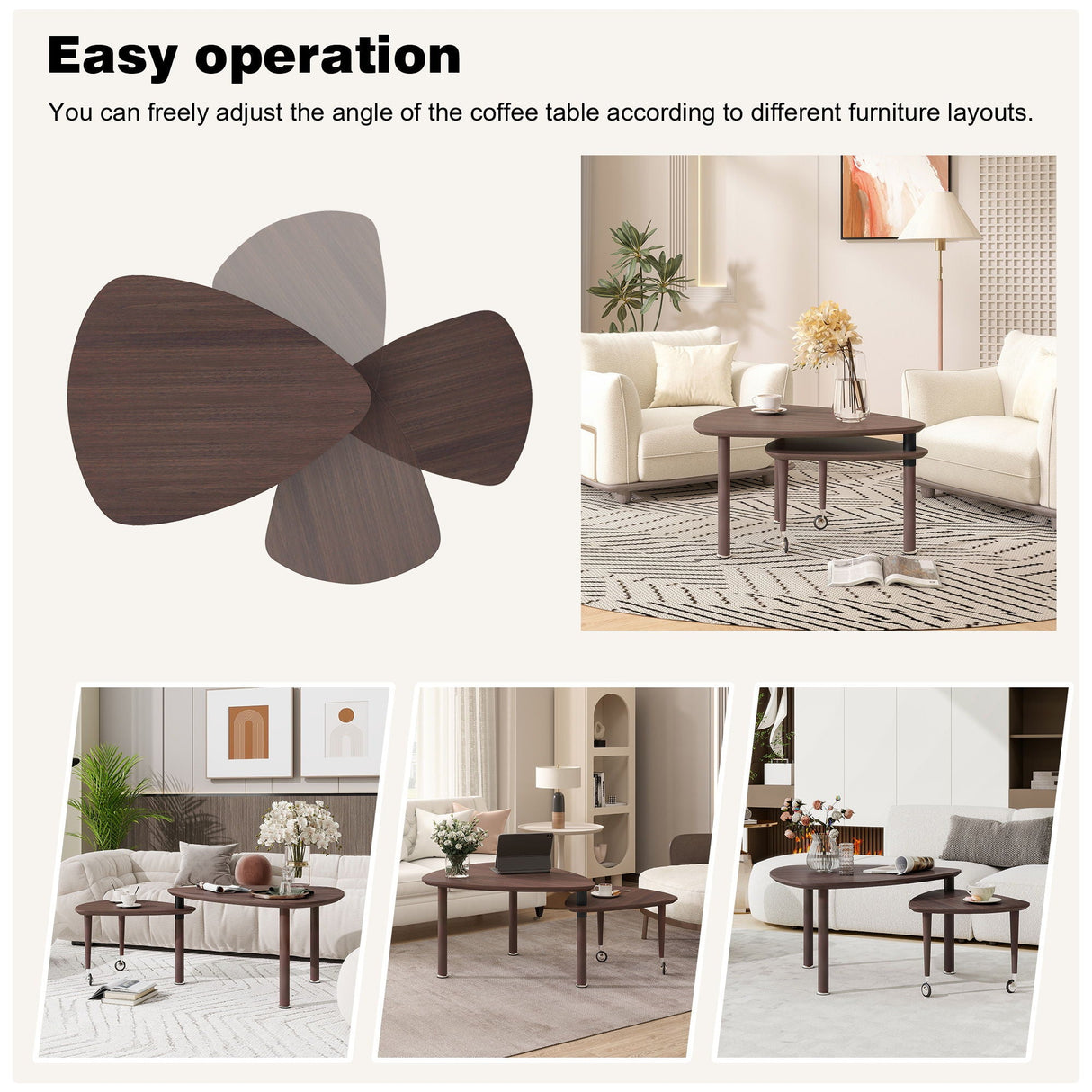 360 Degree Rotatable Coffee Table With Solid Legs