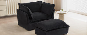 Modern Armchair Sofa 47" Cozy Upholstered Sofa Chair with Movable Ottoman