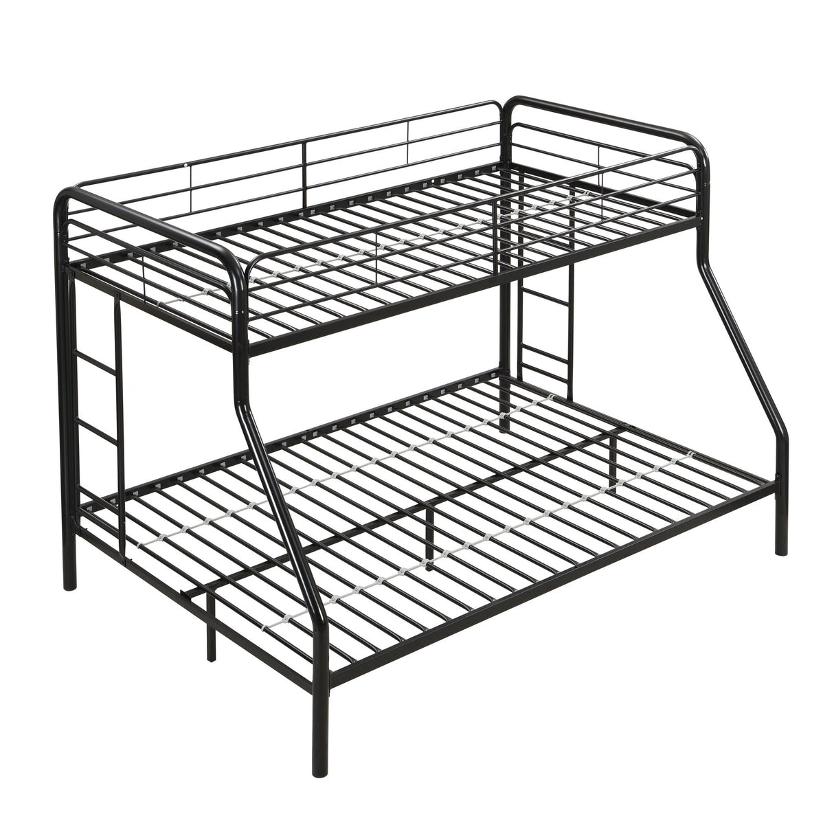 Modern Twin Over Full Metal Bunk Bed With Trundle And Dual Side Ladder And Metal Design - Black / Brown