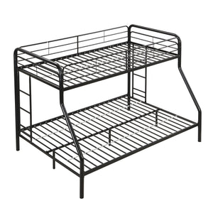 Modern Twin Over Full Metal Bunk Bed With Trundle And Dual Side Ladder And Metal Design - Black / Brown