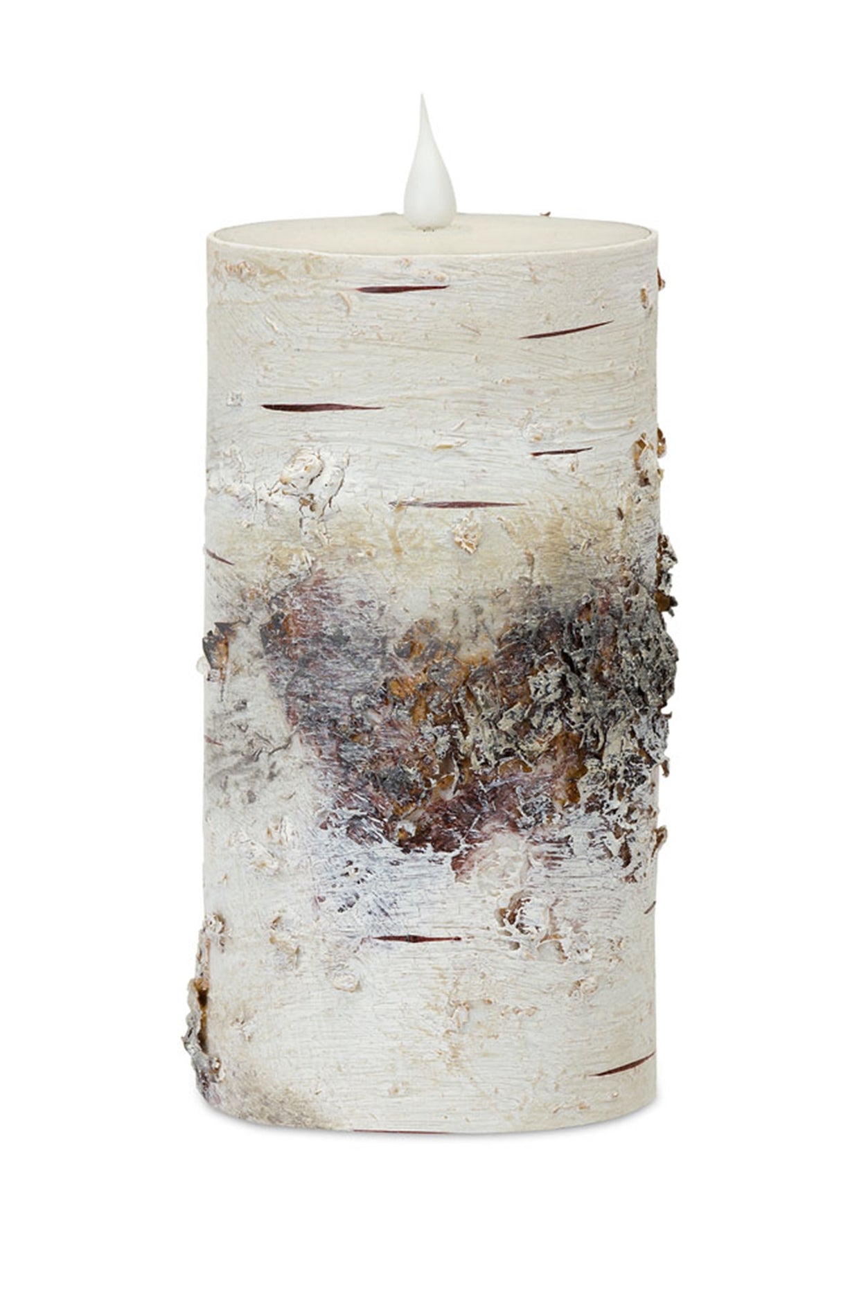 Led birch designer candle with remote 7"h
