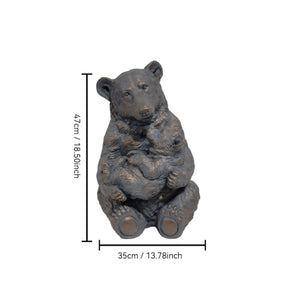 12'' Antique Bronze Mother And Cub Bear Statue