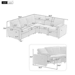 Power Recliner Sectional Sofa Home Theater Reclining Sofa With Two USB Ports, Two Storage Drawers For Living Room