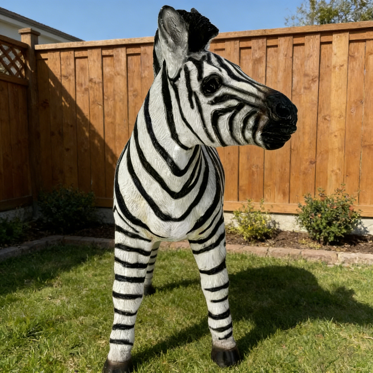 18.31' H x 19.49' L Simulated Zebra Garden Statue, Resin Outdoor & Indoor Decorative Ornament