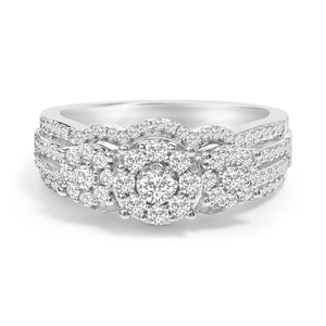 .925 Sterling Silver 1.0 Cttw Diamond Engagement Ring and Soldered Wedding Band Set