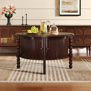 Vintage Round Coffee Table with Storage in Walnut