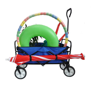Folding Wagon Garden Shopping Beach Cart (Blue)