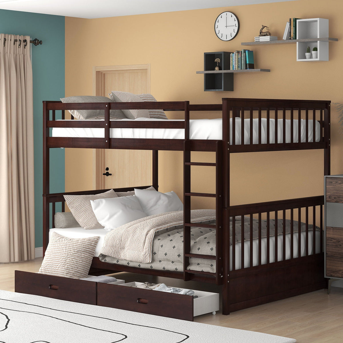 Bunk Bed With Ladders And 2 Storage Drawers