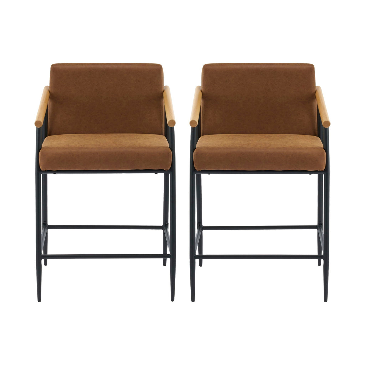 Mid Century Modern Counter Stool Set With Iron Frame