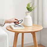 Round Side Table with Solid Oak Wood Frame