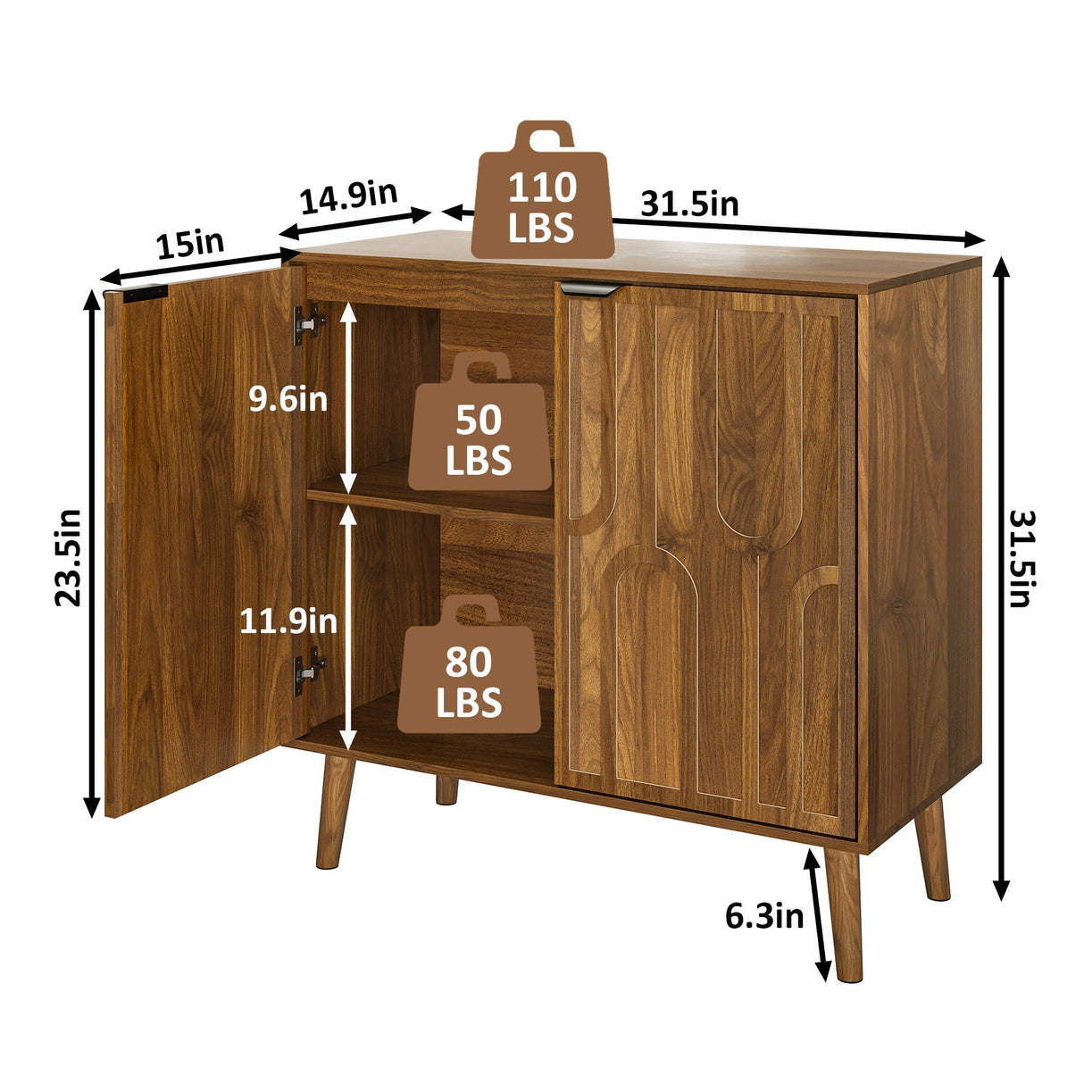 Farmhouse Style Sideboard Buffet Cabinet with Storage Bar Cabinet - Walnut