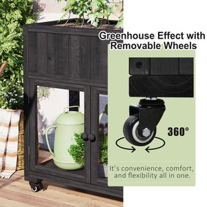 TOPMAX Patio Mini Wood Cold Frame Greenhouse with Wheels