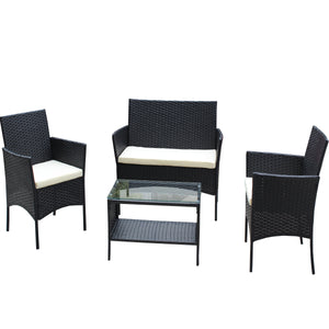4 PC Rattan Patio Furniture Set Outdoor Cushioned Wicker Sofa