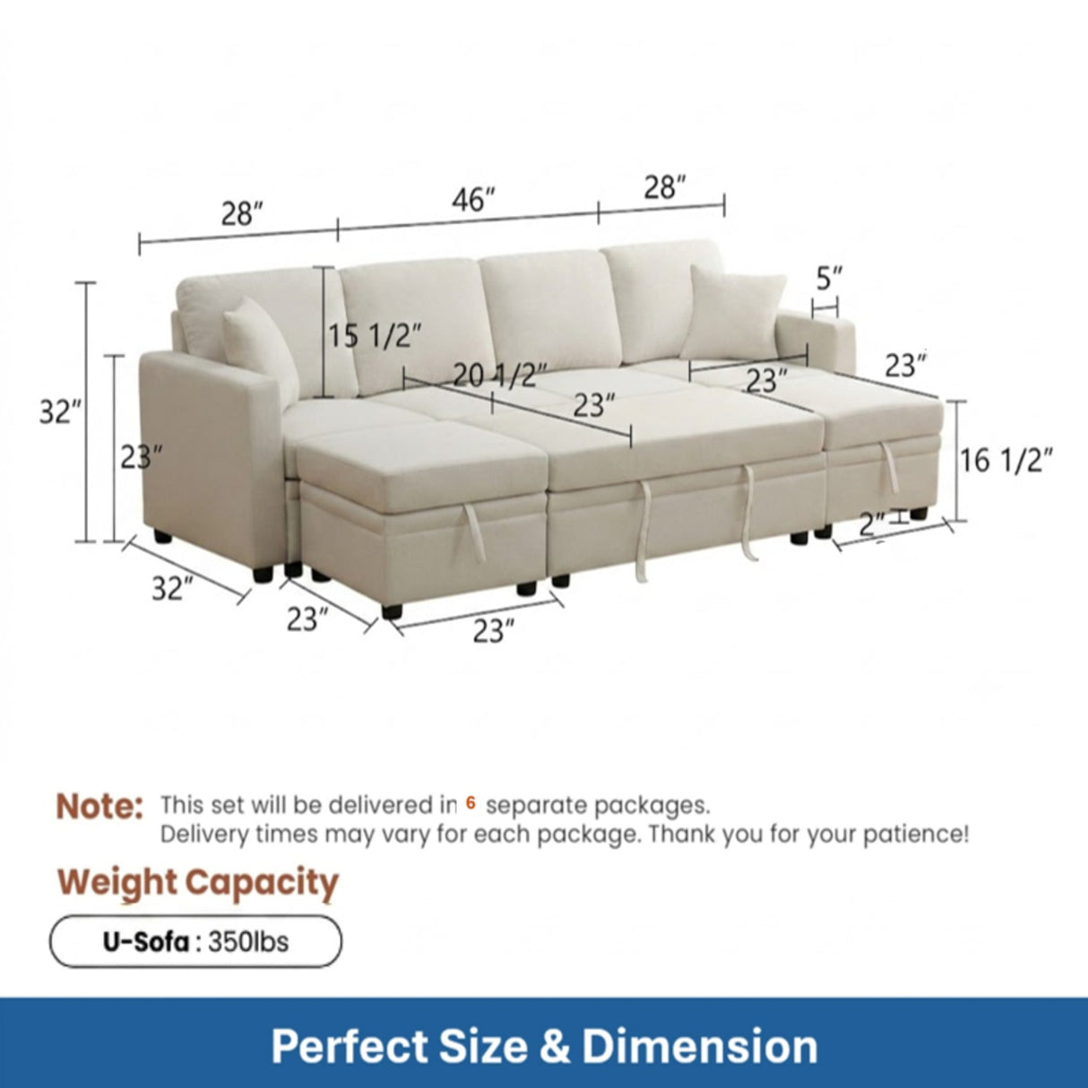 23" x 23" Off-White Square Ottoman