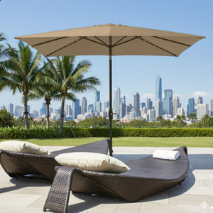 Rectangular Patio Umbrella With Crank Tilt, Polyester UV-Resistant Canopy