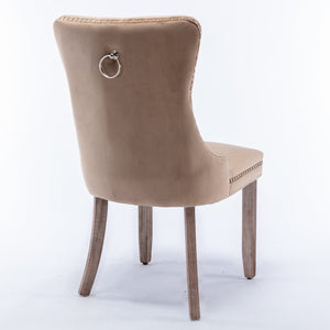 Nikki Collection Modern Tufted Velvet Upholstered Dining Chair - 2 Pieces, Khaki