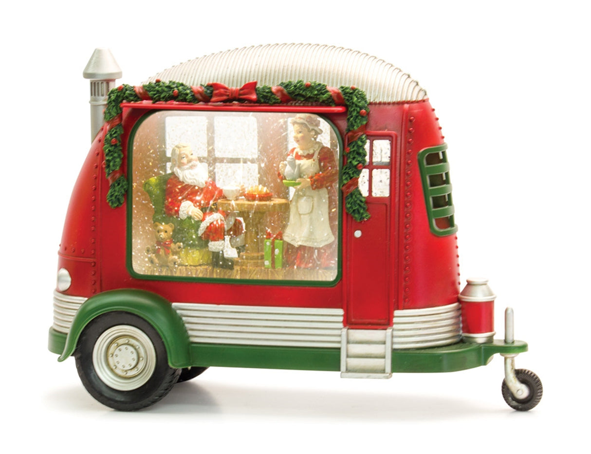 camper globe LED Snow Globe Camper with Santa and Mrs. Clause Scene 8"H