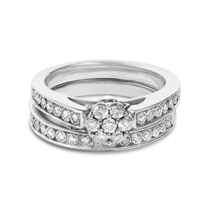 Sterling Silver 1/2 Cttw Diamond Cluster Flower Bridal Set