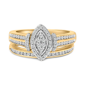 14K Yellow Gold Plated Sterling Silver 1/2 Cttw Marquise Cluster Diamond Bridal Set