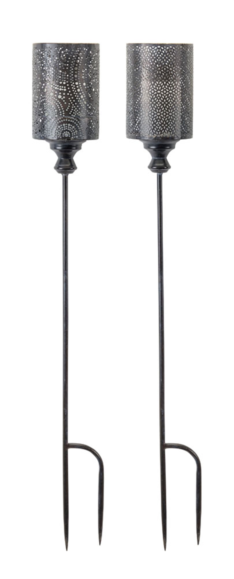 Black punched metal candle holder garden stake (set of 4)