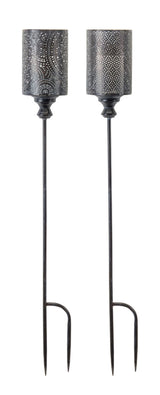 Black punched metal candle holder garden stake (set of 4)