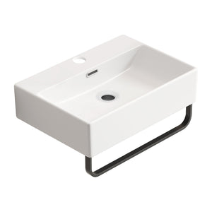 White Vessel Sink with Towel Rack