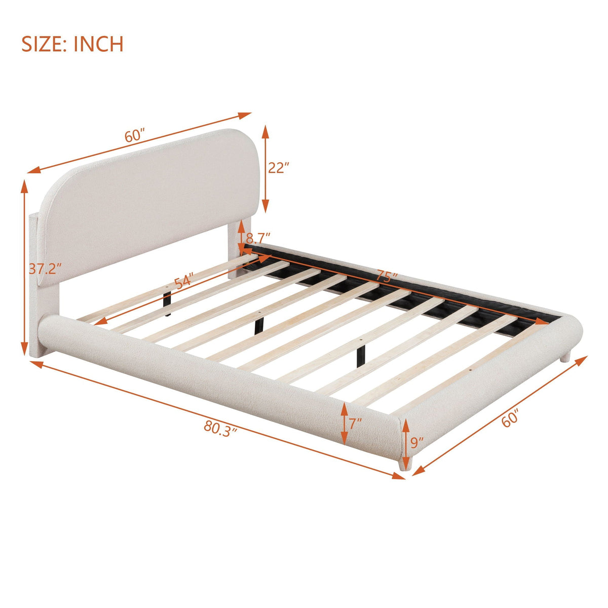 Upholstered Platform Bed With Thick Solid Frame And Stylish Curve-Shaped Design