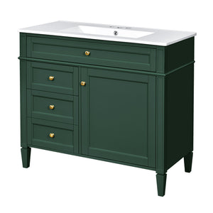 Bathroom Vanity With Mirror Cabinet, Single Sink With 2 Soft Closing Doors And 4 Drawers
